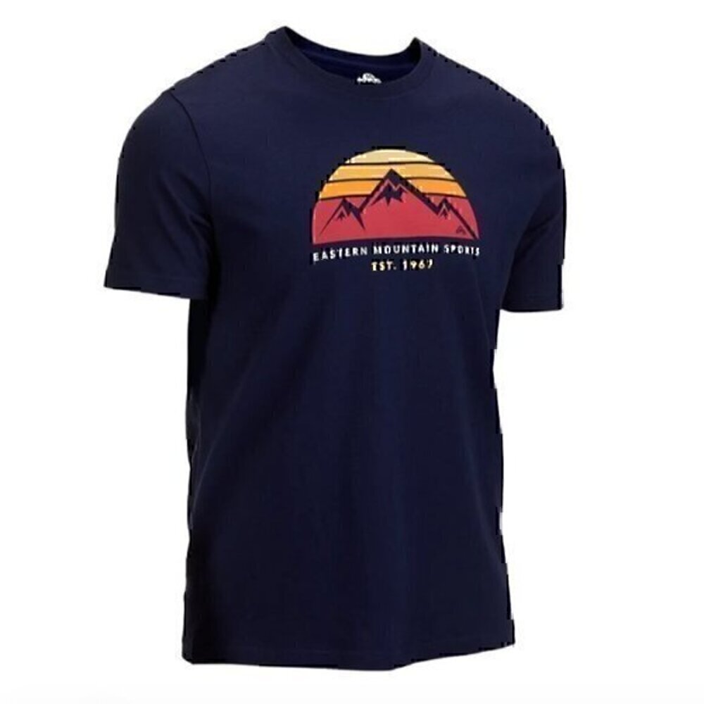 EASTERN MOUNTAIN SPORTS EMS Mens 1967 Sunset Short Sleeve Graphic Tee Navy Blue